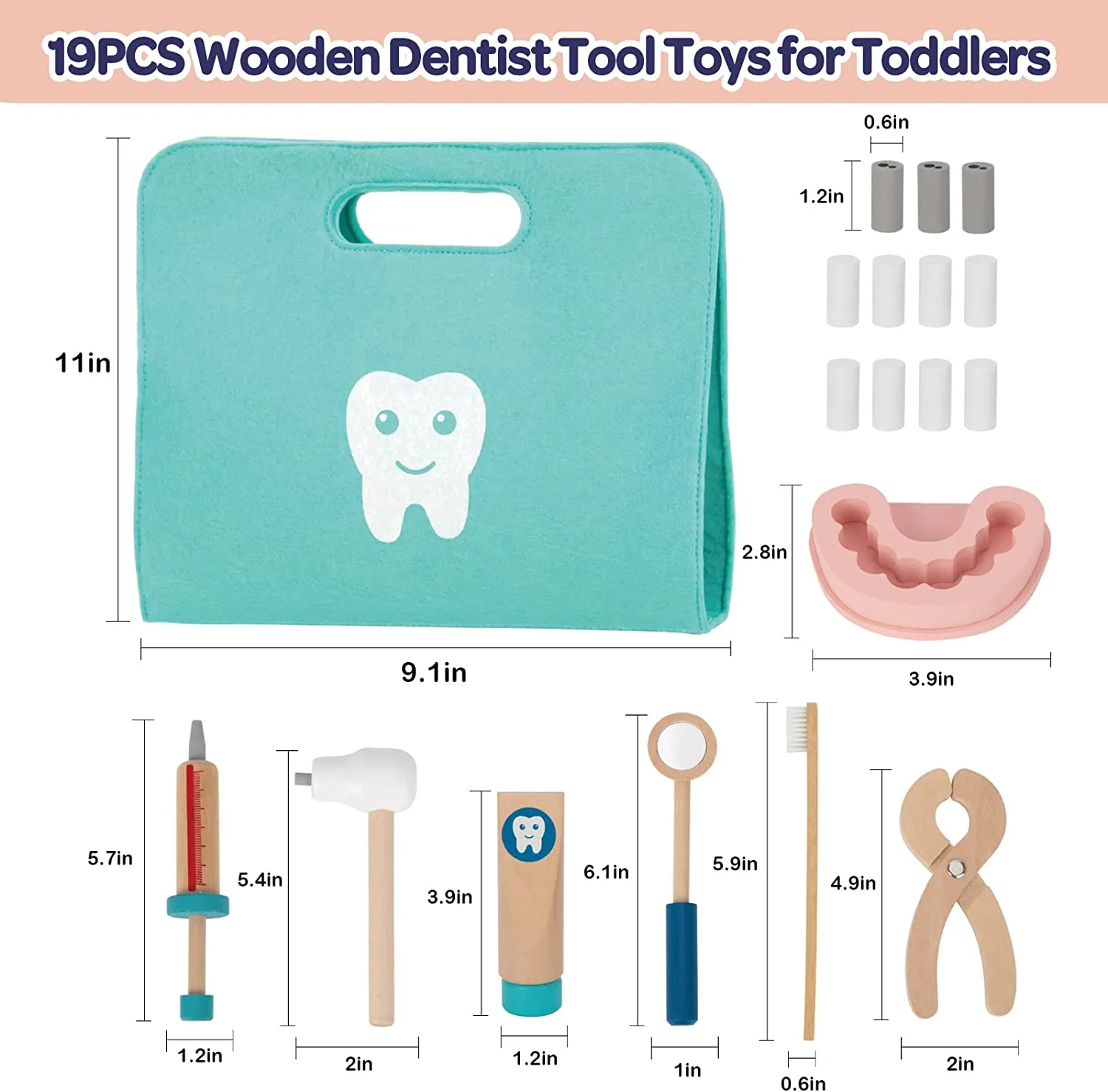 Tooky Toy Wooden Dentist Play Set in a Carry Bag