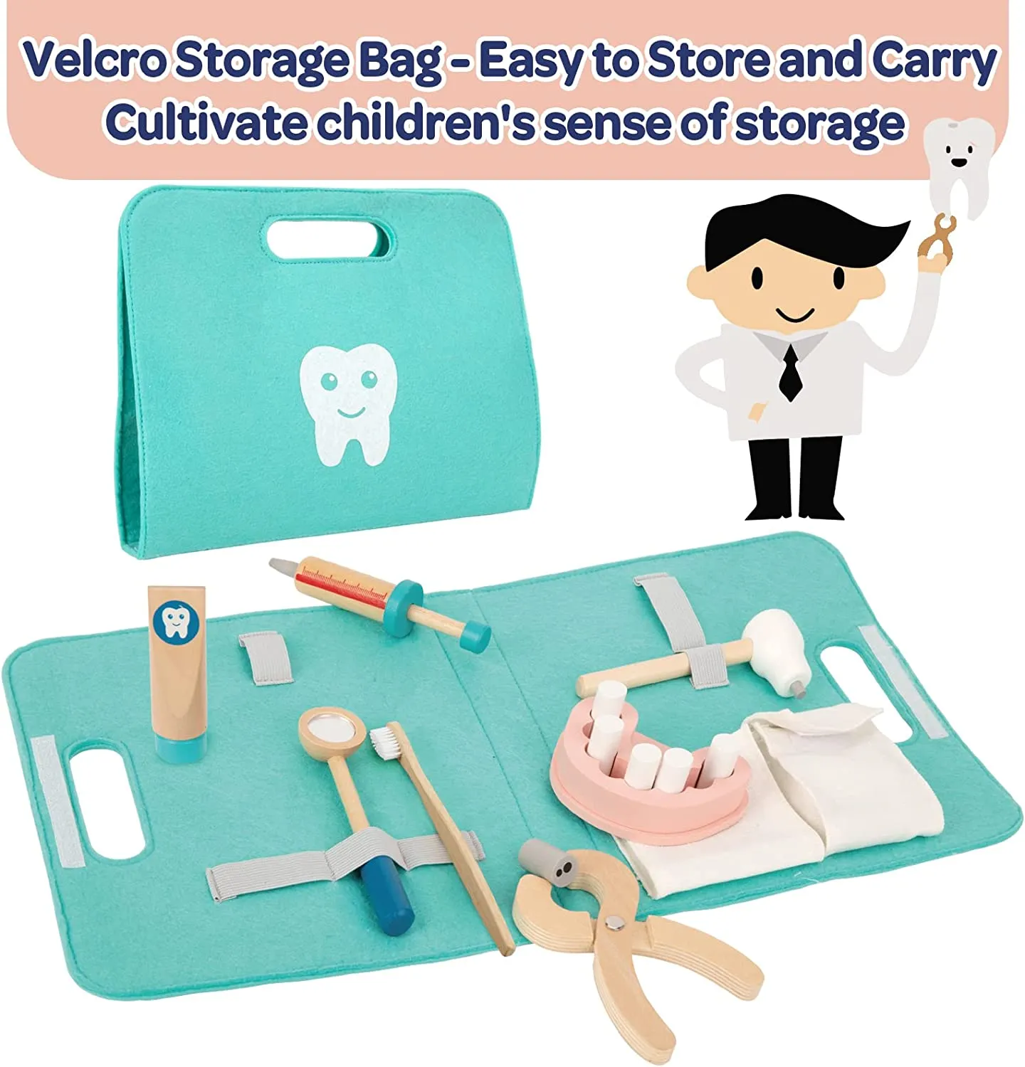Tooky Toy Wooden Dentist Play Set in a Carry Bag