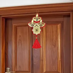 Traditional Shubh Labh/Swastik Design/Diya Shape Decorative for Main Gate Home, Diwali Toran, Welcome Guest Main Door (Pack of 1) Decoration, Office Shop Main Gate Decoration (23 cm)