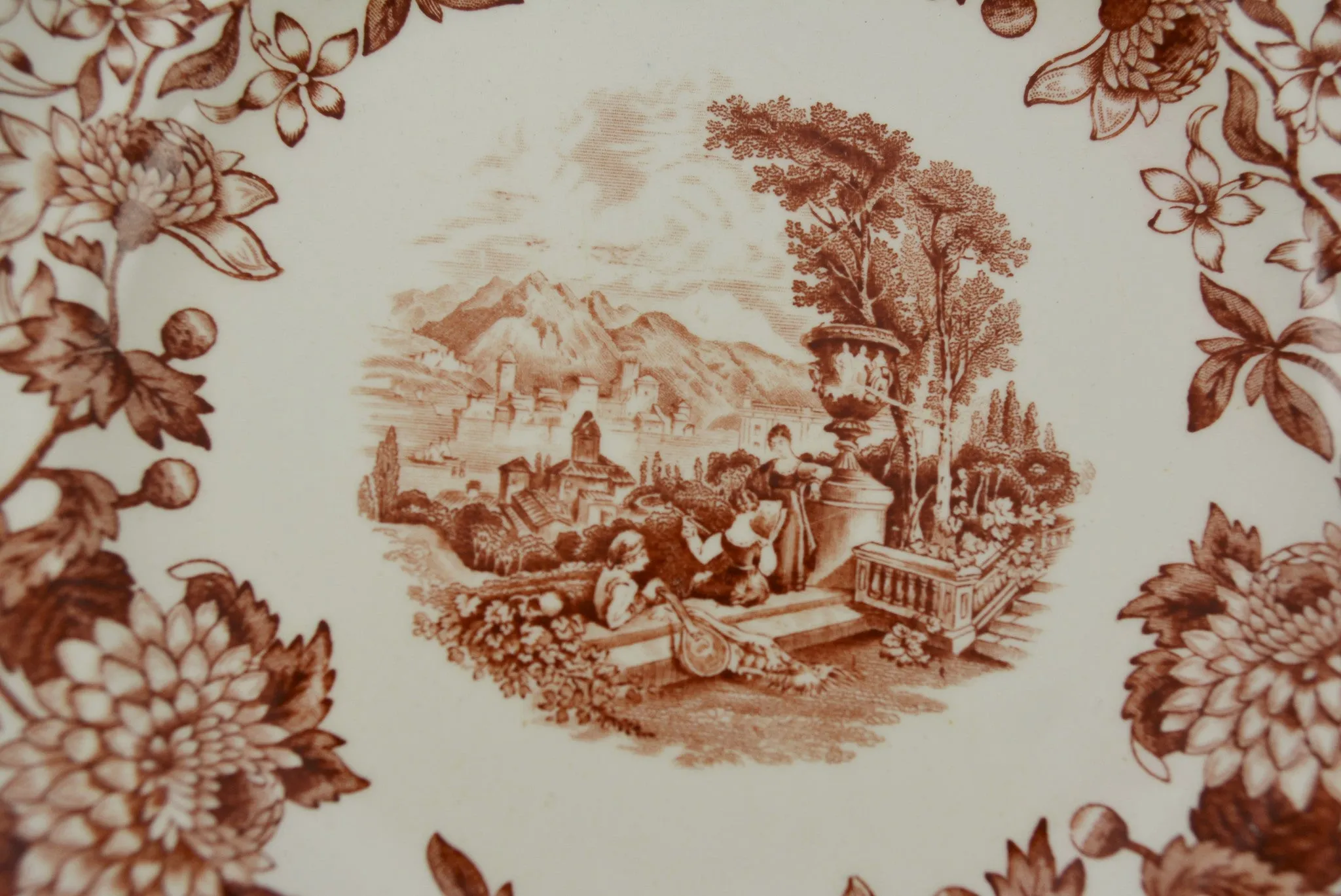 Vintage Spode Aster Brown Transferware 8" Salad Plate Copeland Beverley Italian Countryside