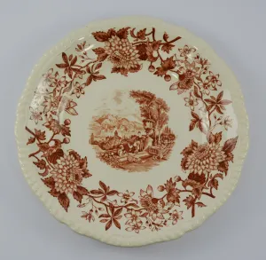 Vintage Spode Aster Brown Transferware 8" Salad Plate Copeland Beverley Italian Countryside