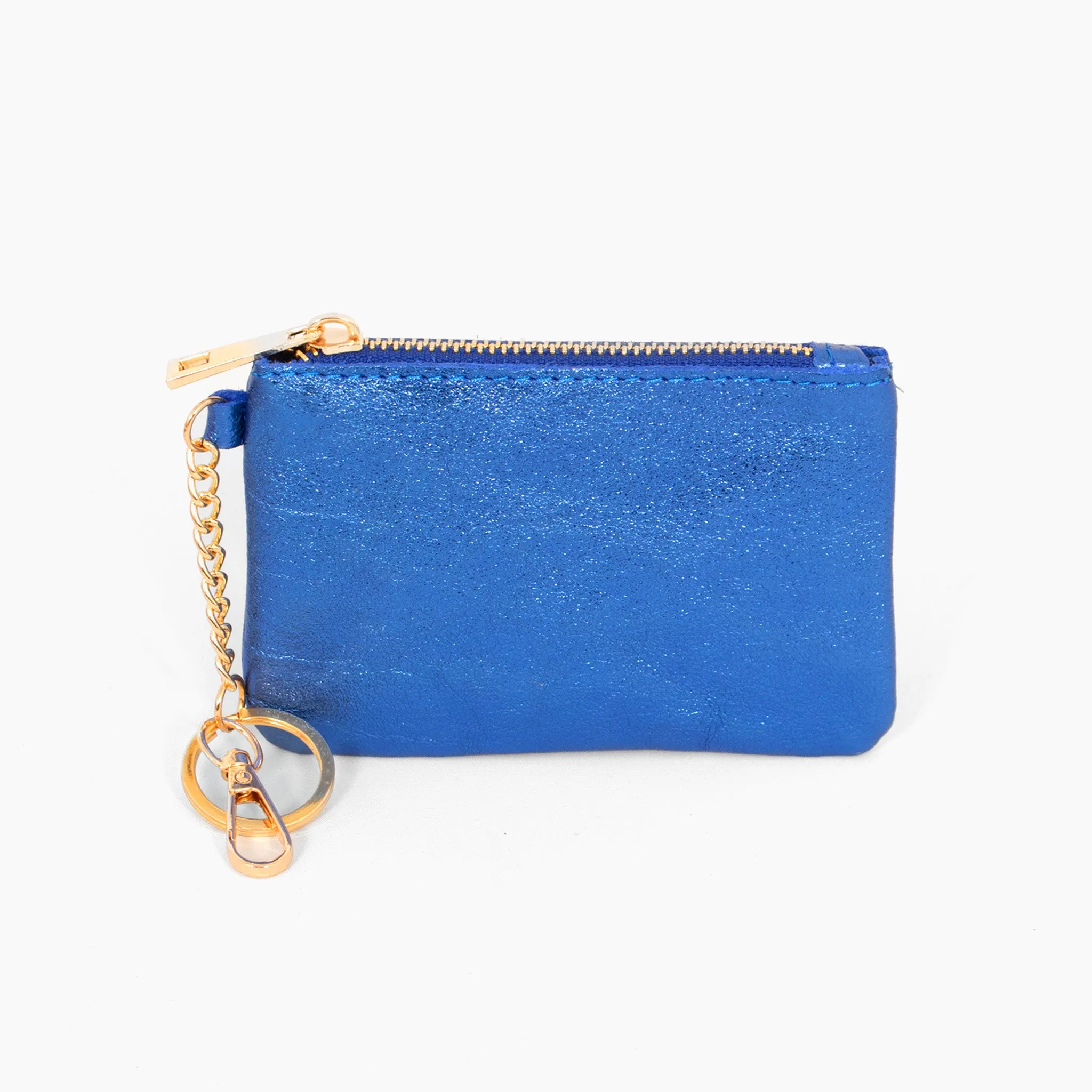Vittoria Italian Leather Small Clip On Purse - Blue, Metallic