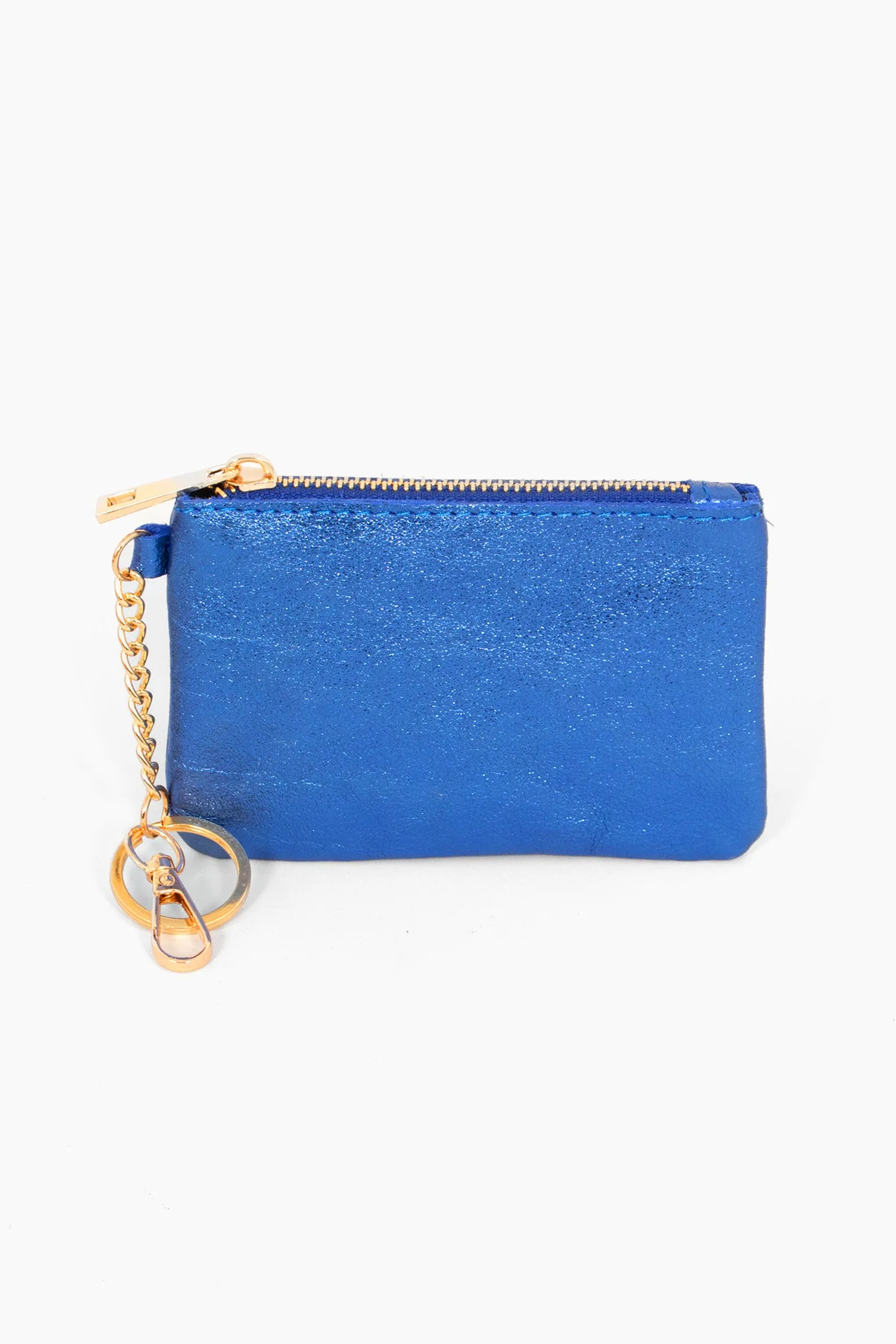 Vittoria Italian Leather Small Clip On Purse - Blue, Metallic