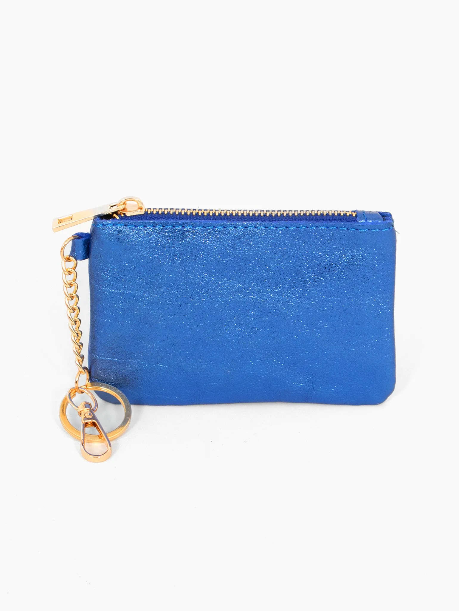 Vittoria Italian Leather Small Clip On Purse - Blue, Metallic