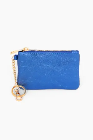 Vittoria Italian Leather Small Clip On Purse - Blue, Metallic