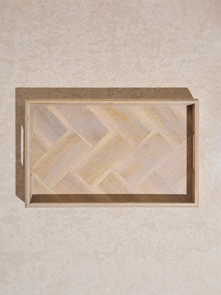 Westside Home Beige Chevron Design Wooden Tray - Small