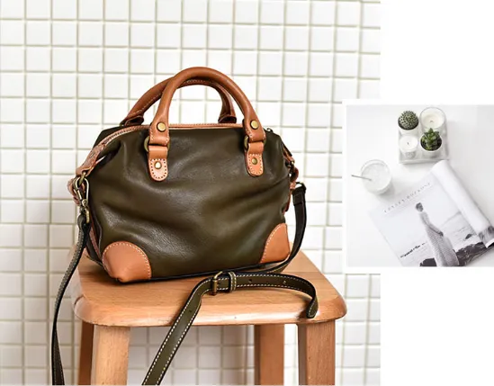 YAAGLE Women Soft Real Leather Contrast Color Top-Handle Shell Bag YG1781020