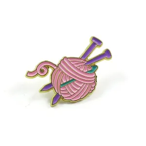 Yarn ball enamel pin, Knit lover brooch, Wool and knitting needles