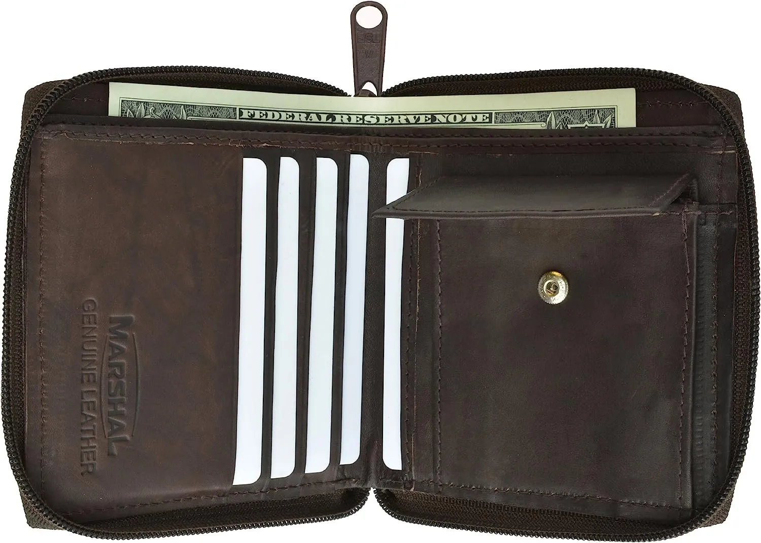 Zip Around Bifold Wallet with Snap Down Coin Purse for Men by Marshal